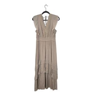 J. Gee Womens Embroidered Maxi Dress Size Large Beige Boho Chic Cottagecore